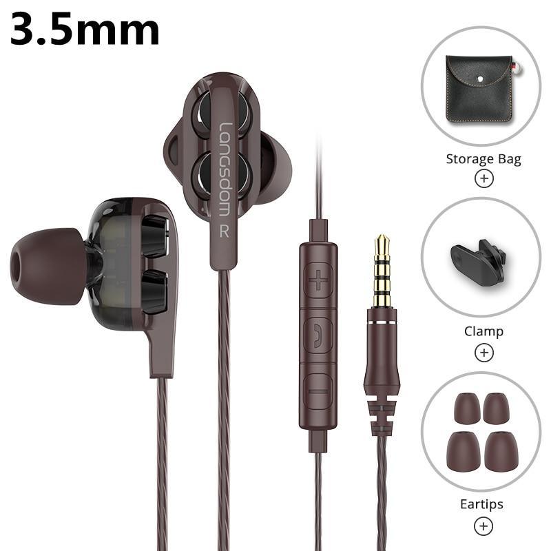 Dual Driver Wired Type-C Earphones with Mic - Black/White