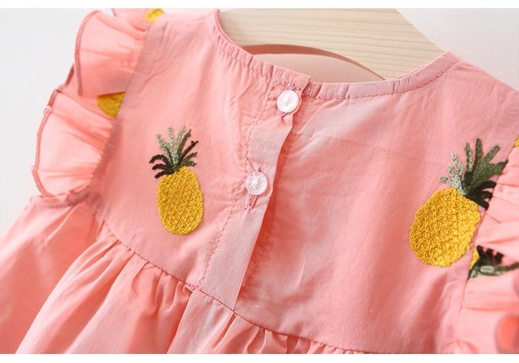 Summer Pineapple Print Baby Girl Frill Sleeve Cotton A-Line Dress