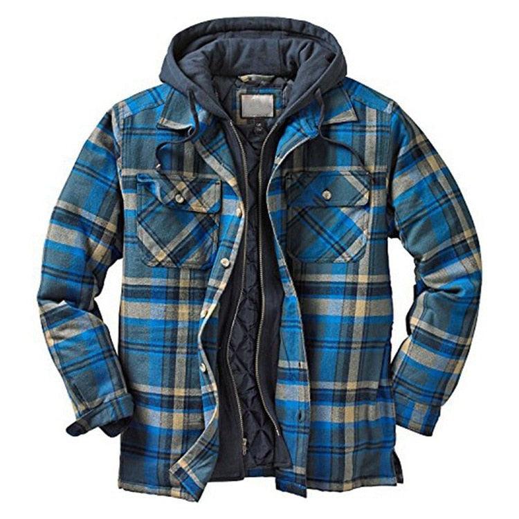 Men's Relaxed Fit Plaid Flannel Hooded Shirt Jacket