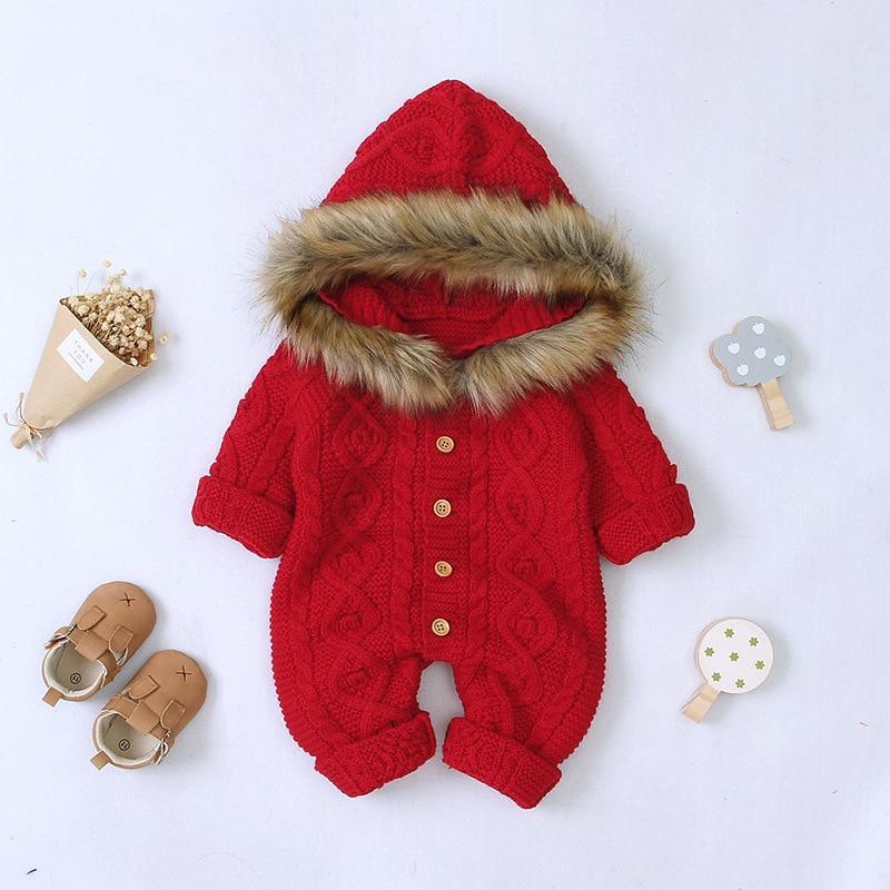 Unisex Newborn Knit Romper Hooded Warm Coat for Winter