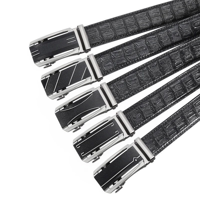 New Leather Durable Men Ratchet Crocodile Belt Automatic Buckle Straps