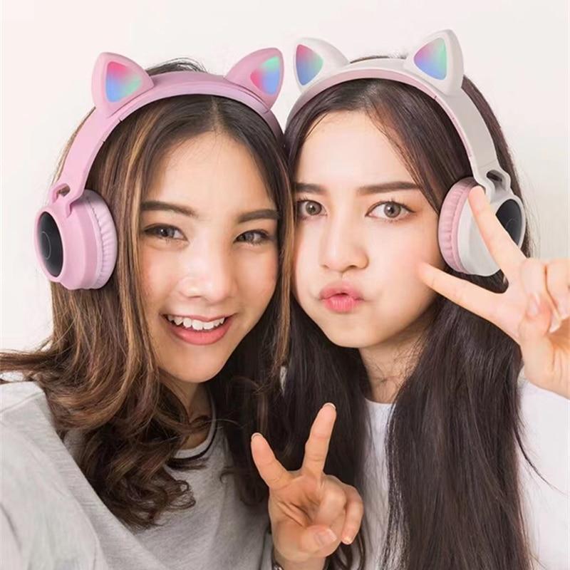 LED Cat Ear Bluetooth 5.0 Wireless Headphones with Mic