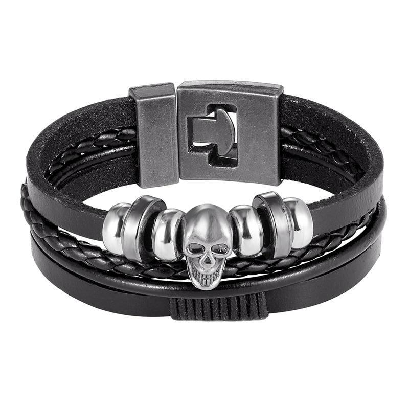 Multilayer Braided Leather Anchor Bracelet with Magnetic Clasp
