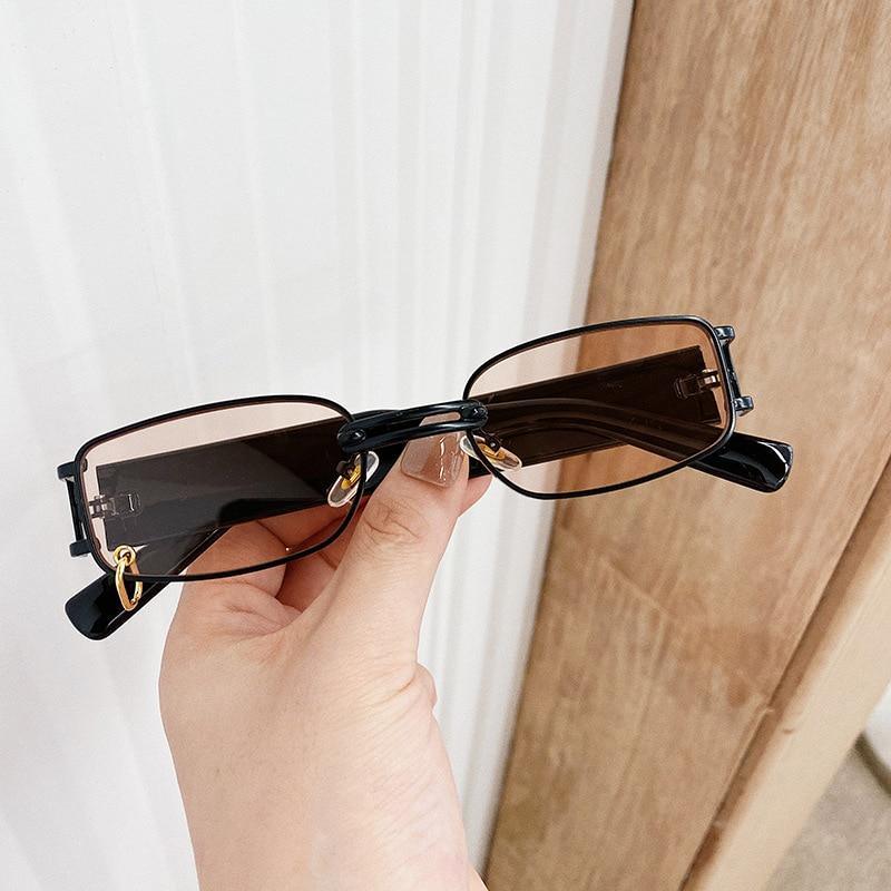 Small Rectangle Sunglasses – Retro Punk Style Rimless Shades