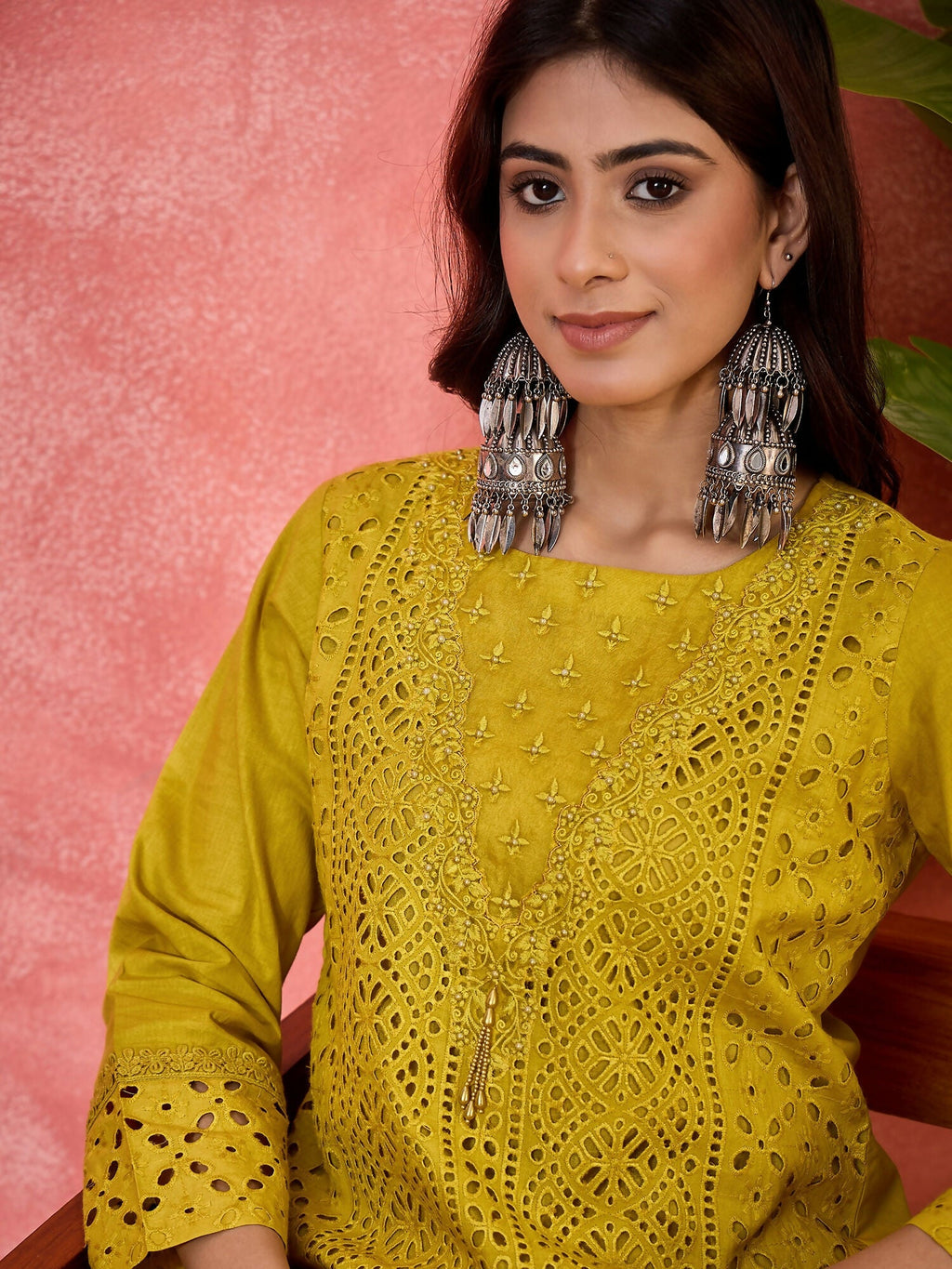 Mustard Embroidered Pure Cotton Cord Set - Contemporary Style
