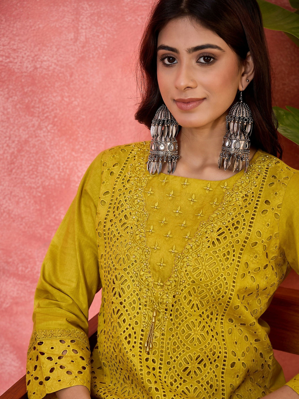 Mustard Embroidered Pure Cotton Cord Set - Contemporary Style