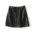 High Waist Slim Zipper A-Line PU Leather Mini Skirt