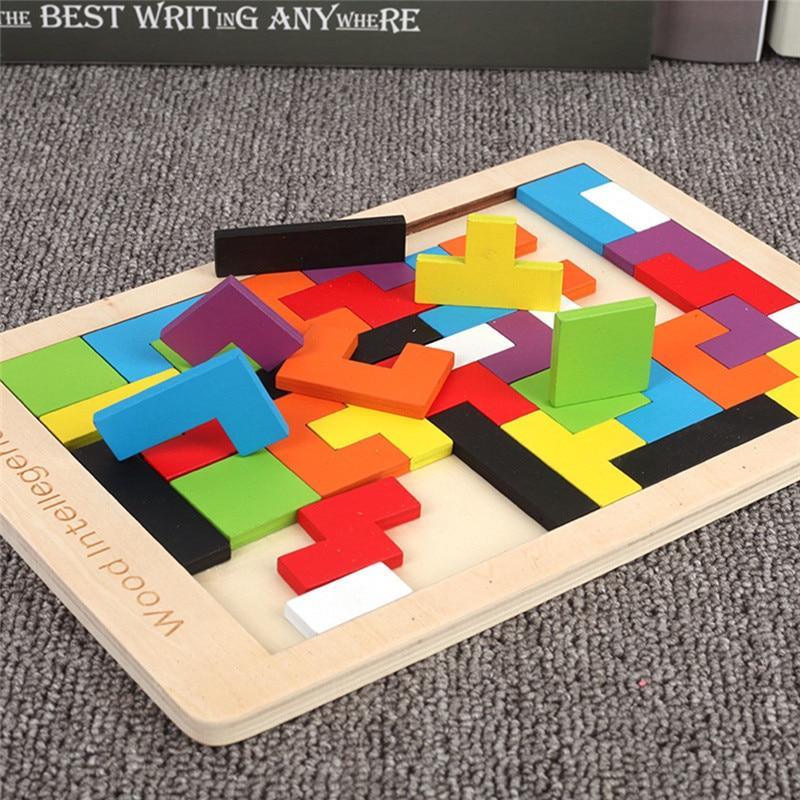 Geometric Wooden 3D Tetris Sculpture Puzzle - Colorful Home Decor