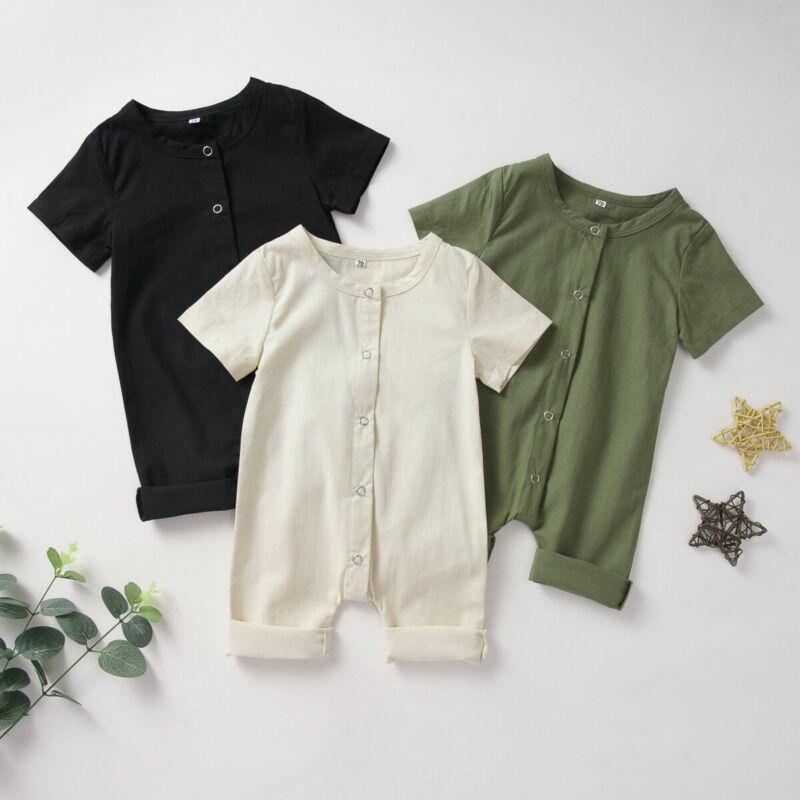 Adorable sleeveless cotton tank-style baby romper with four-button detail