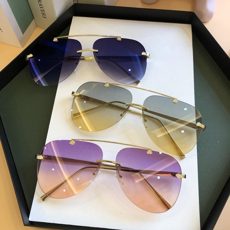 Unisex Trendy Pilot Rimless Mirror Sunglasses UV400 Gradient