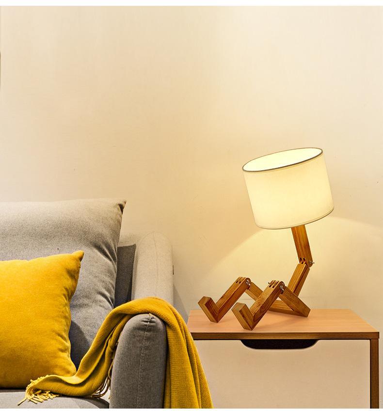 Modern Luxury Wood Robot Table Lamp with Linen Shade