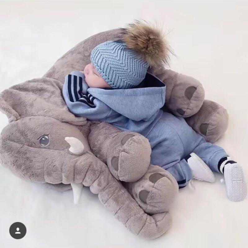 Large Elephant Plush Pillow for Nursery - Soft Gray & Purple