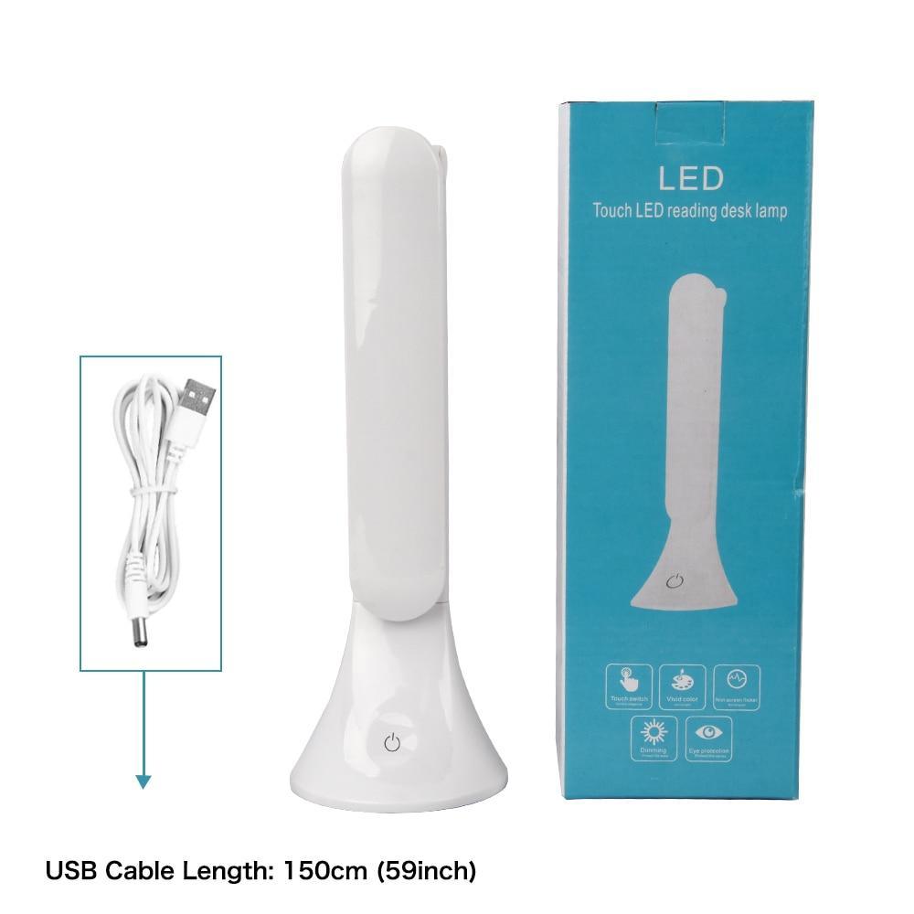Modern Foldable White LED Touch Desk Lamp with USB Charging Port