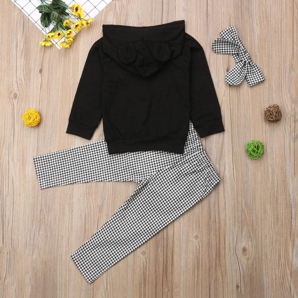 Toddler Girls Winter Plaid Ruffle Outfit with Hooded Pullover