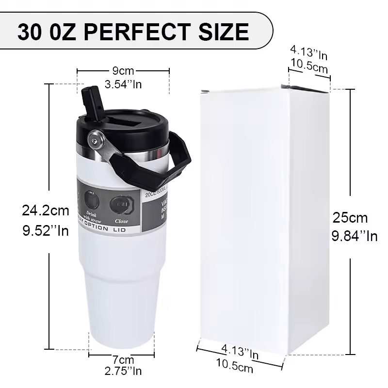 White Tumbler with Flip up Straw  30 oz Sublimation
