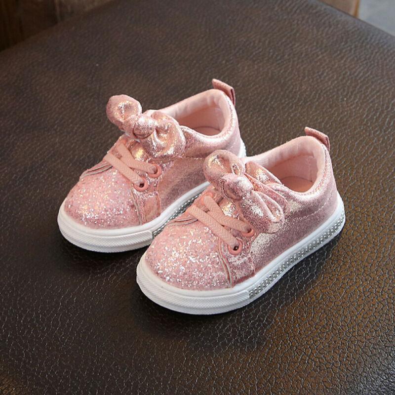 Toddler Sequin Bow Sneakers - Pink, Gold & Silver Casual Shoes