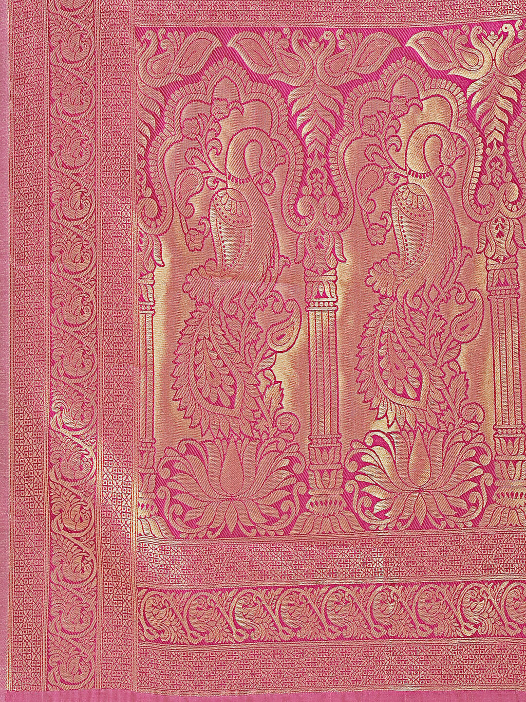 Banarasi Silk Saree in Cream & Magenta with Matching Blouse