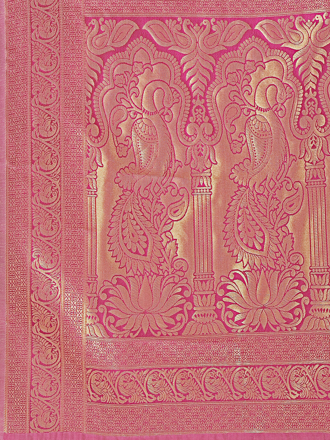 Banarasi Silk Saree in Cream & Magenta with Matching Blouse