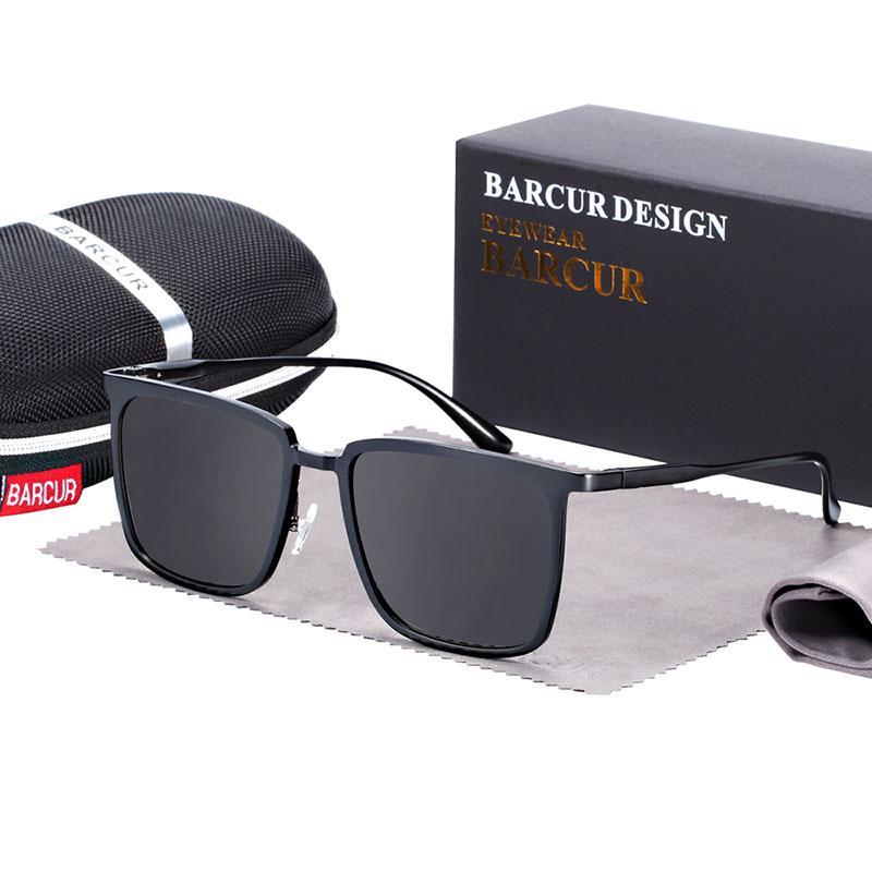 Unisex polarized square sunglasses with black and silver frame and UV400 lenses