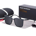 Unisex polarized square sunglasses with black and silver frame and UV400 lenses