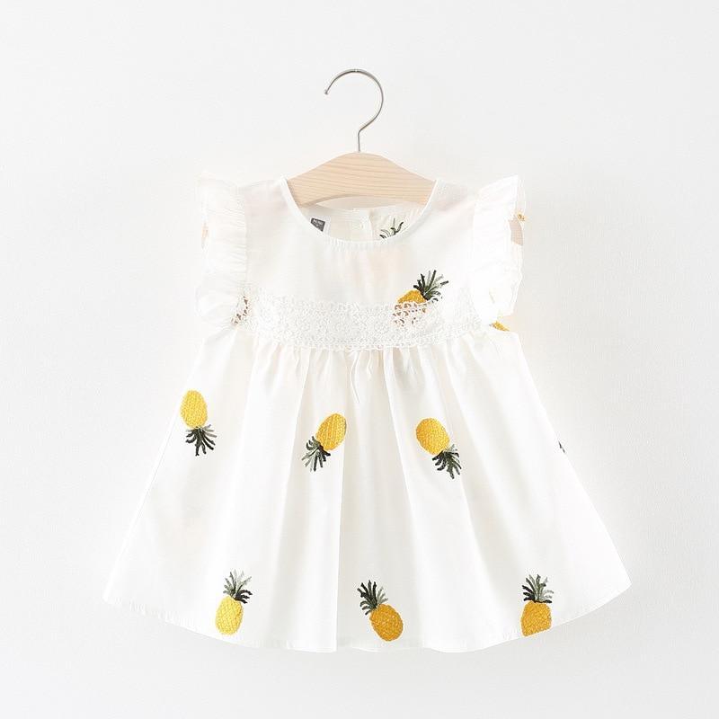 Summer Pineapple Print Baby Girl Frill Sleeve Cotton A-Line Dress