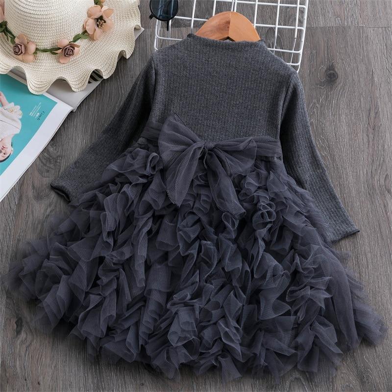 Girls Winter Knit Dress Grey White Festive Long Sleeve Holiday Outfit