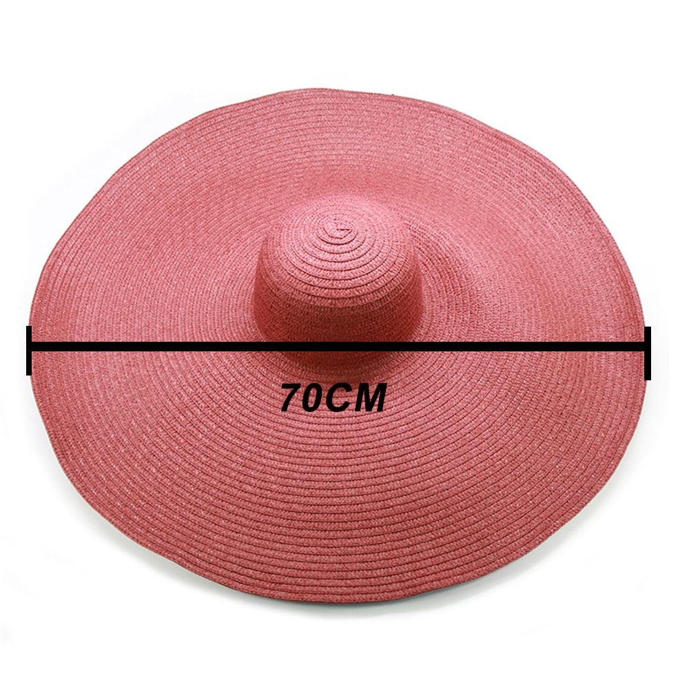 Women's Oversized Foldable Straw Beach Sun Hat Wide Brim UV Cap