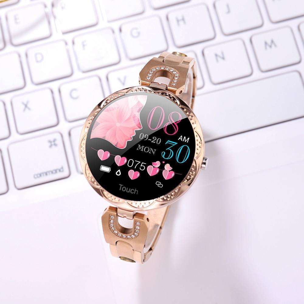 Women's Rose-Gold Waterproof Smart Watch with HD Touch Display