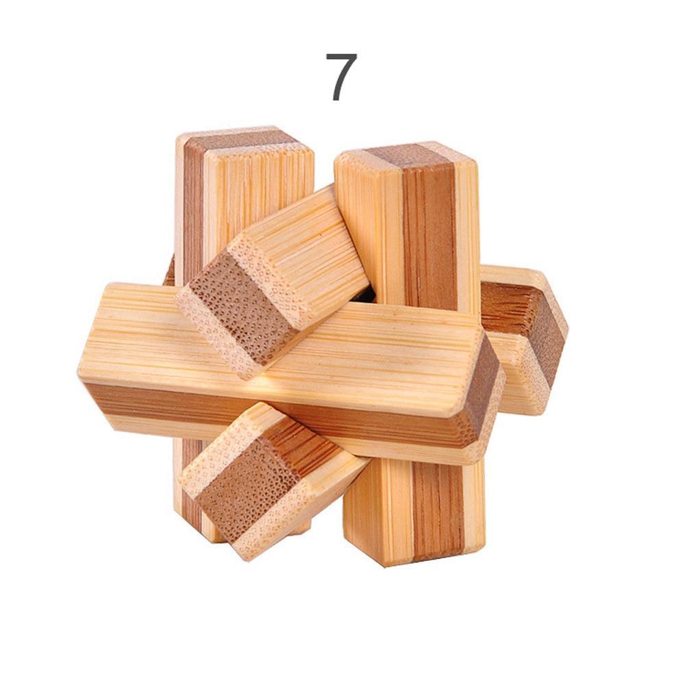 3D Wooden Interlocking Brain Teaser Puzzle Game - Light/Brown Wood