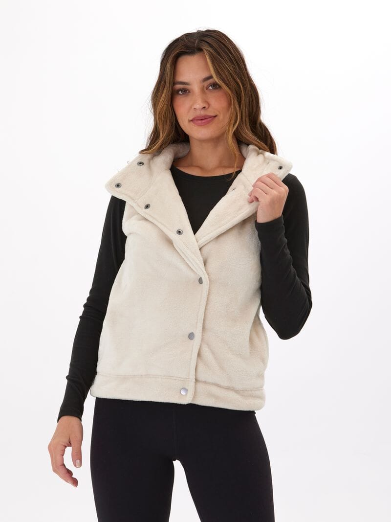Kelsey Sherpa Vest in Cream - Relaxed Fit Snap Button Outerwear