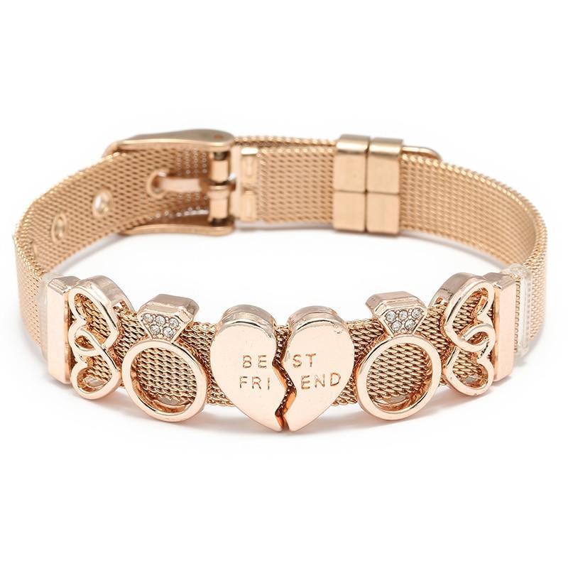 18K Gold Plated Italian Mesh Heart and Anchor Charm Bracelet