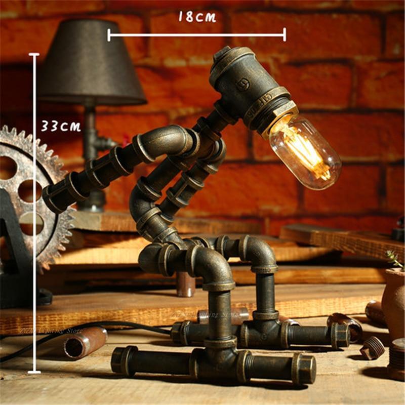 Vintage Industrial Iron Pipe Edison Table Lamp for Retro Decor