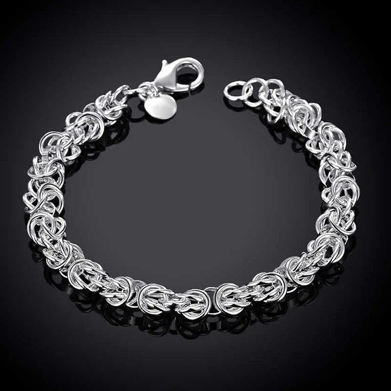Aravant 925 Silver 7mm Link Chain Necklace Bracelet Set For Women Fashion Jewelry