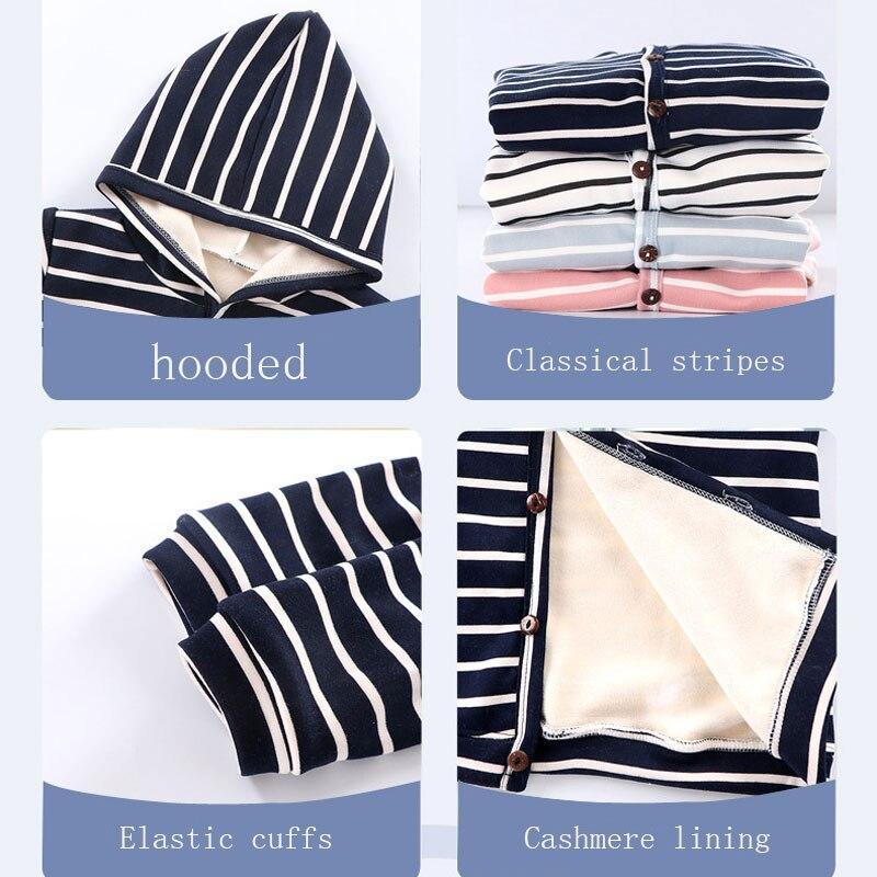Baby Striped Velvet-Lined Cardigan Jacket for Boys and Girls