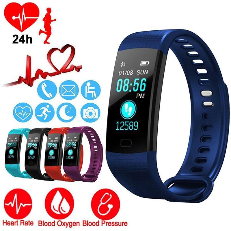 Sporty black fitness tracker band with heart rate monitor display