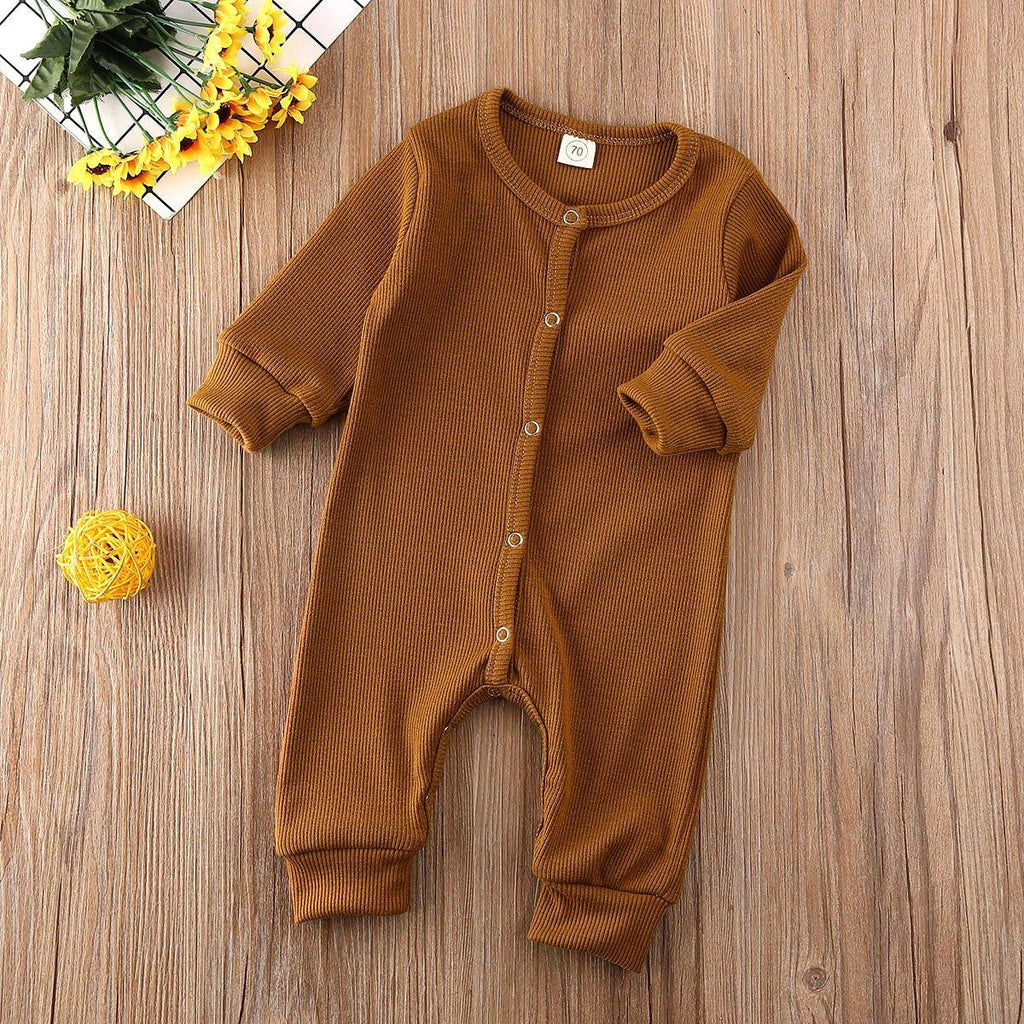 Minimalist Baby Knitted Long Sleeve Romper in Muted Earth Tones