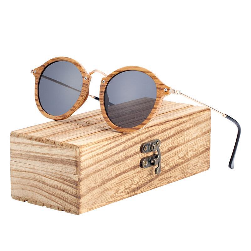 Handmade Zebra Wood Polarized Round Sunglasses with UV400