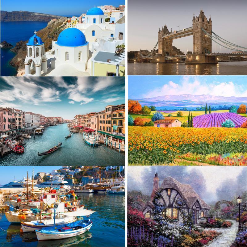 Vibrant 500-piece city landscape puzzle with high-saturation colors, suitable for living room decor.