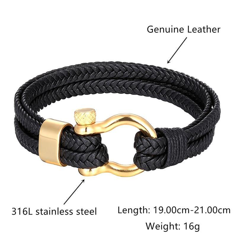 Stainless Steel Anchor Leather Bracelet for Men