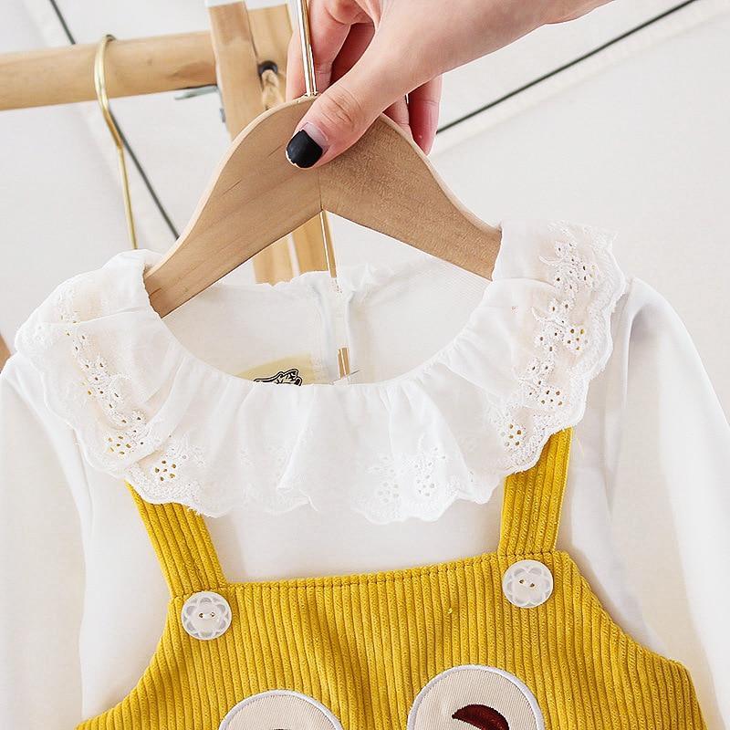 Vintage Style Baby Girls Cartoon Bear Long Sleeve Dress Shirt