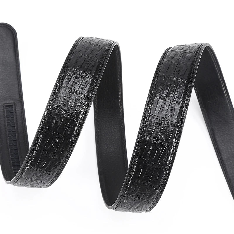 New Leather Durable Men Ratchet Crocodile Belt Automatic Buckle Straps