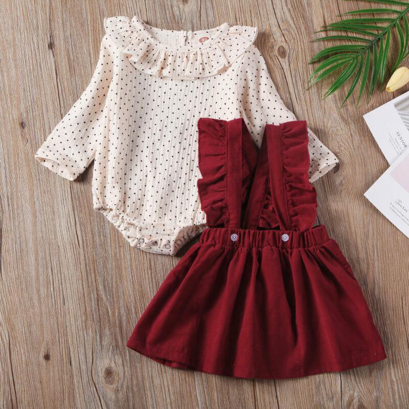 Toddler Girl Polka Dot Long Sleeve A-Line Dress in Beige Burgundy