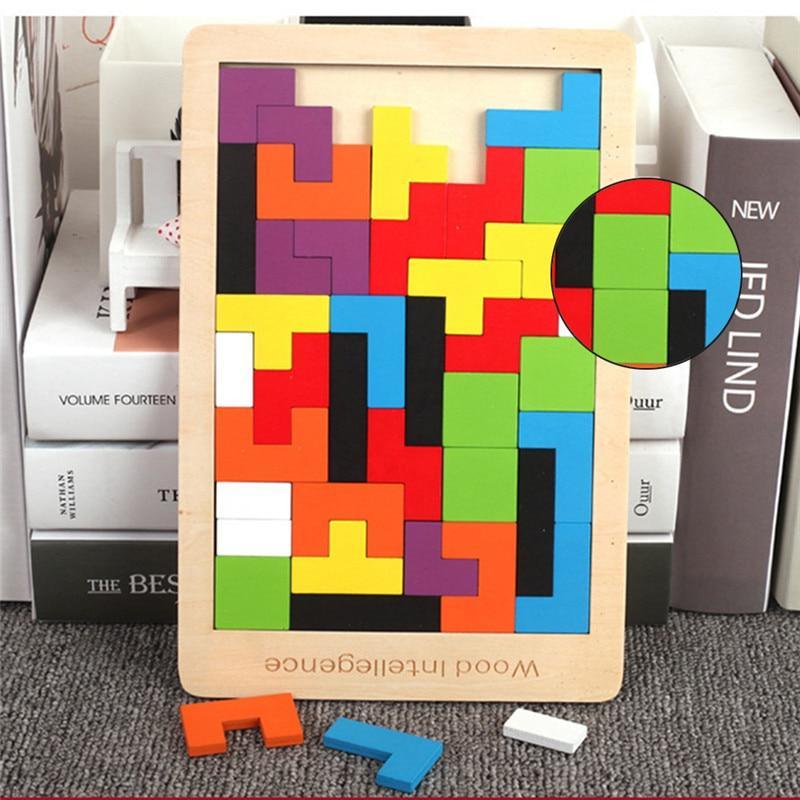 Geometric Wooden 3D Tetris Sculpture Puzzle - Colorful Home Decor