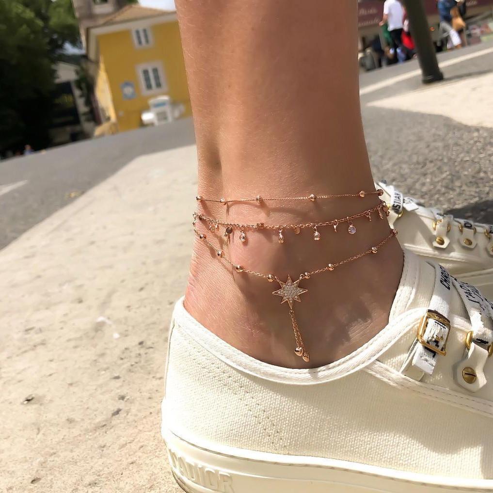Gold Bohemian Shell and Starfish Anklet for Women Summer Beach