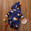 Unisex Hooded Animal Print Baby Romper Warm Zipper Jumpsuit