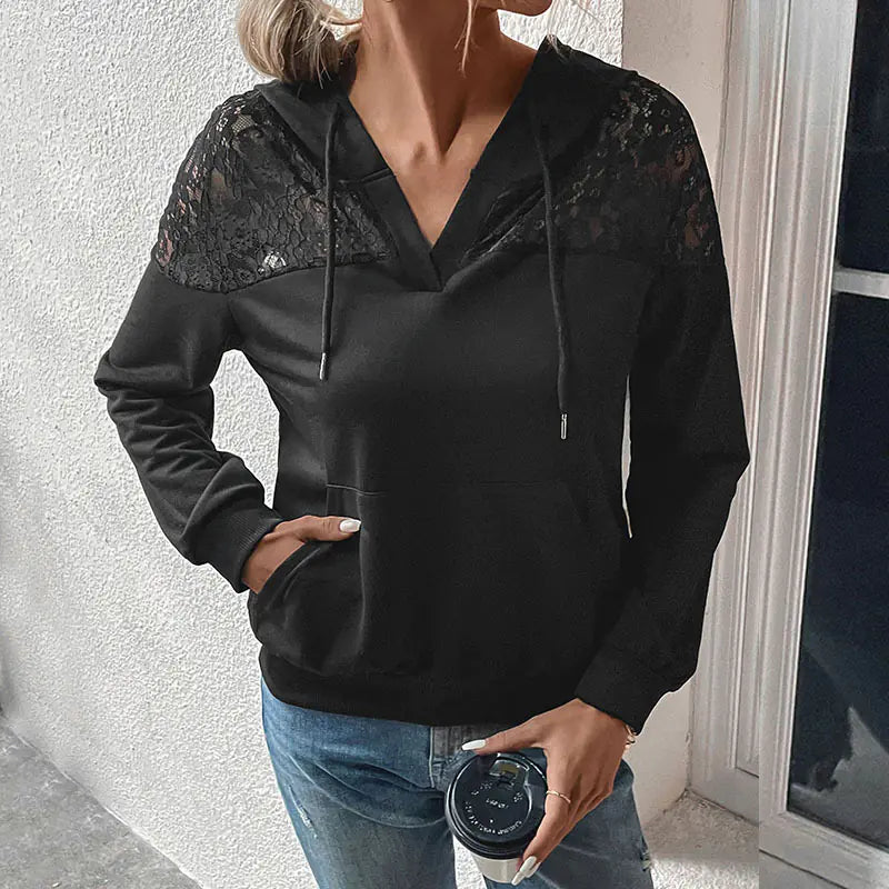 Women's Black Long Sleeve Hoodie - Cozy Winter