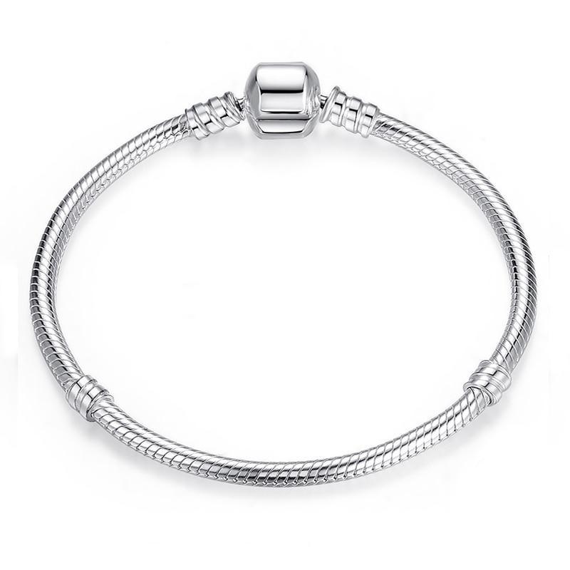 Sterling Silver Color Snake Chain Heart and Star Bracelet
