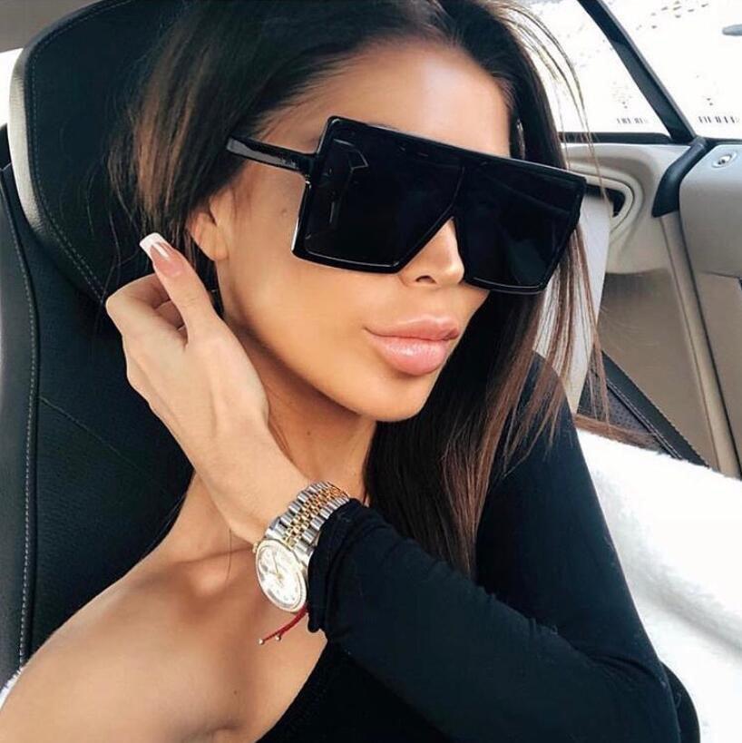 Oversized modern square frame sunglasses for women in black and brown