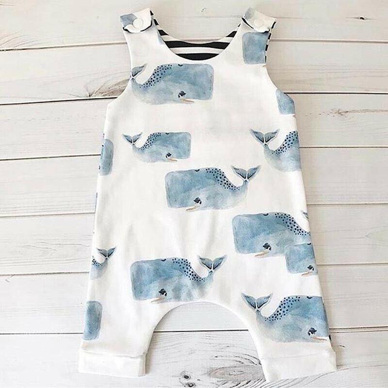 Baby Boys Girls Whale Print Sleeveless Summer Romper Playsuit