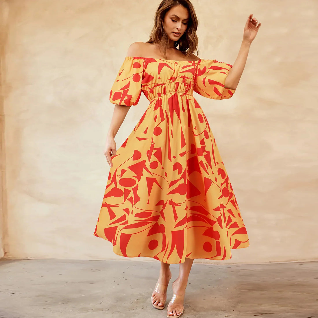 Women's Off Shoulder Bubble Sleeve Maxi Dress